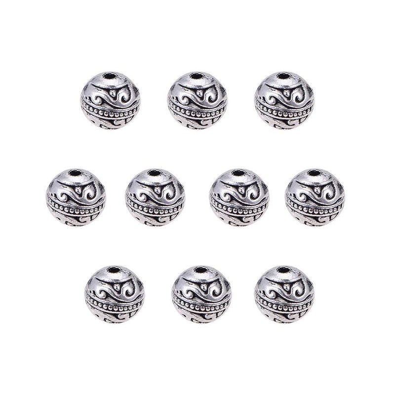 PH PandaHall 8mm Round Spacers Beads, 60pcs Tibetan Alloy Metal Charms Beads Antique Silver Metal Loose Spacer Beads for Bracelet Necklace Jewelry Making, Hole: 1.5mm - Image 1